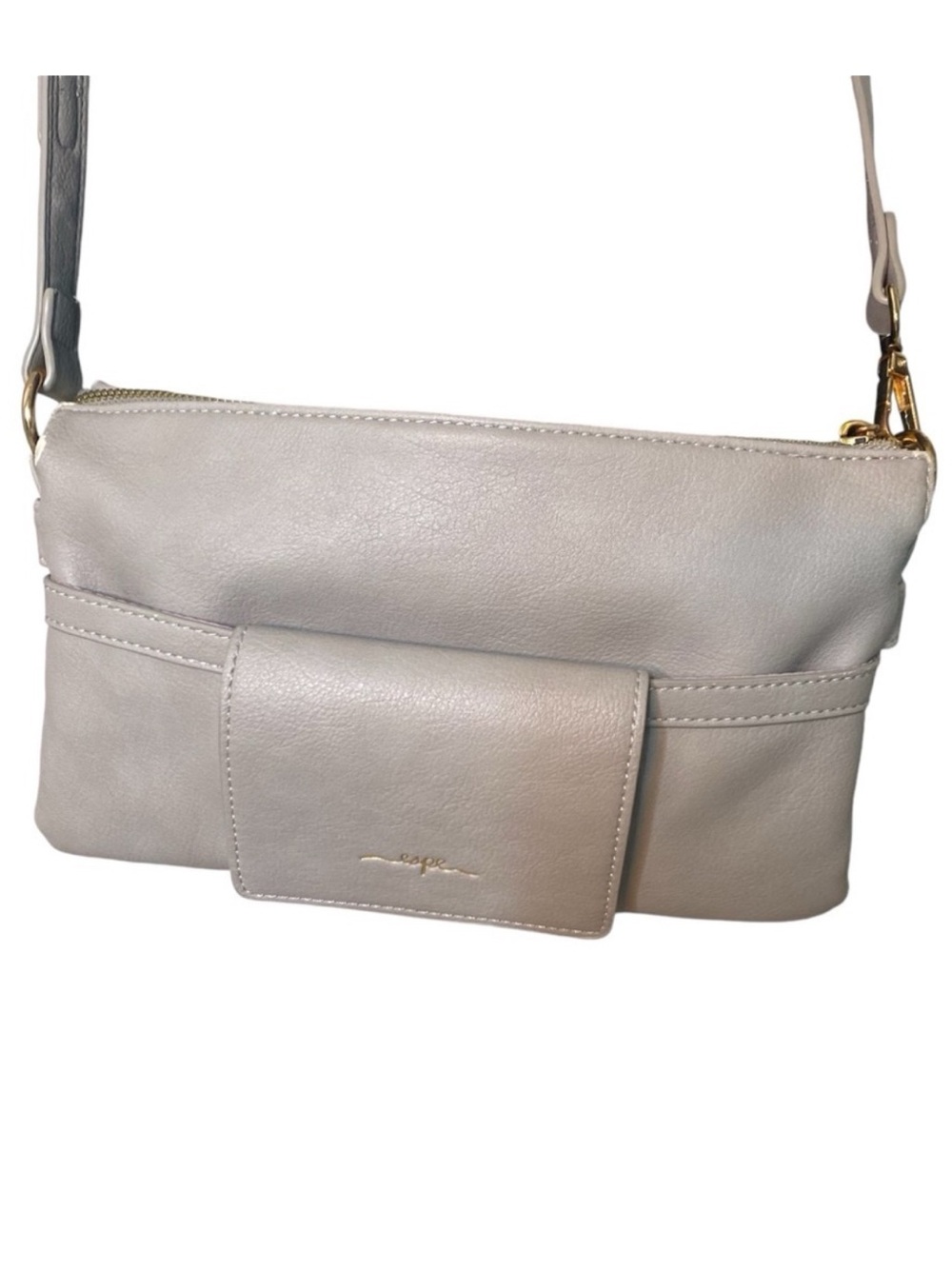 ESPE Vegan Leather Crossbody Bag Purse Grey Taupe Zipper Travel